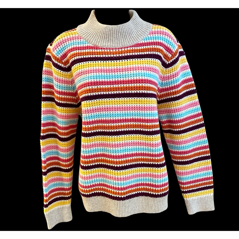 NWT Talbots Sweater Plus Size PXL Petite Multicolor Happy Stripe Mock Neck Knit
